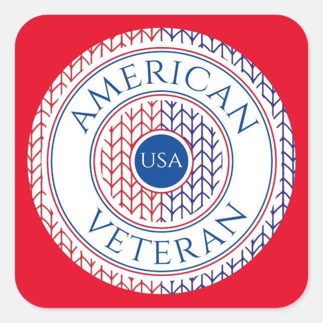 AMERICAN VETERAN Large Square Stickers / Red (Front)