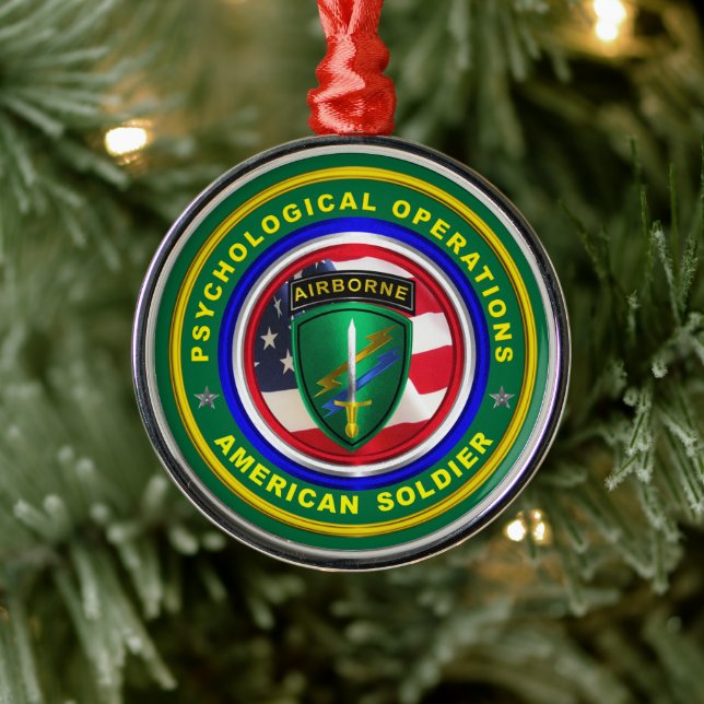 American Veteran Red White American Soldier Psych Metal Tree Decoration (Tree)