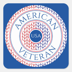 AMERICAN VETERAN Small Square Stickers / Blue
