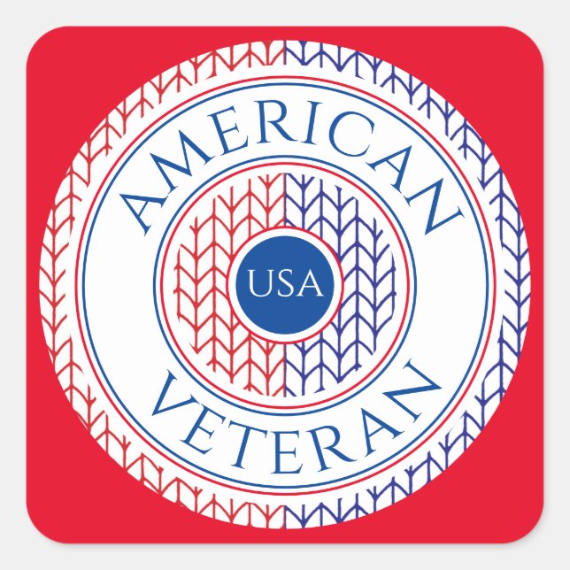 AMERICAN VETERAN Small Square Stickers / Red (Front)