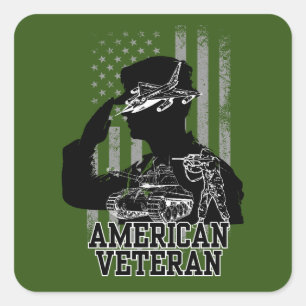 American Veteran Square Sticker