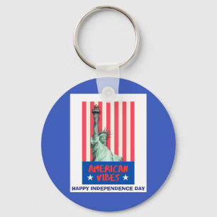 "American Vibes" Statue Liberty Red Stripes Custom Key Ring