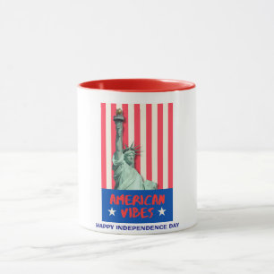 "American Vibes" Statue Liberty Red Stripes Custom Mug