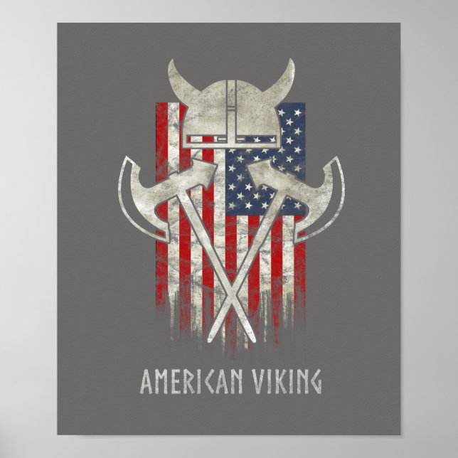 American Viking. Flag, Distressed, Helmet, Axe Poster (Front)