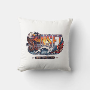 American Vintage Eagle & Flag "SUNSET" Wave Cushion