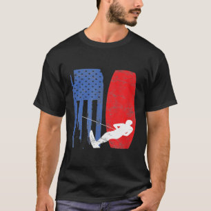 American Water Skiing Flag Wakeboard Skier Sports T-Shirt