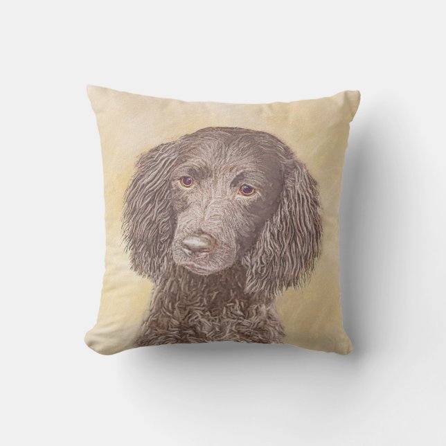 American Water Spaniel Painting - Original Dog Art Cushion (Front)