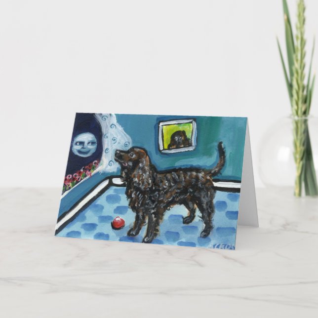 American Water Spaniel sees smiling moon Card (Front)