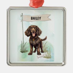 American Water Spaniel Watercolor Personalised Dog Metal Tree Decoration