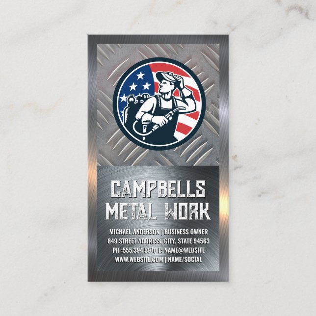 American Welder Logo | Steel Business Card (Front)