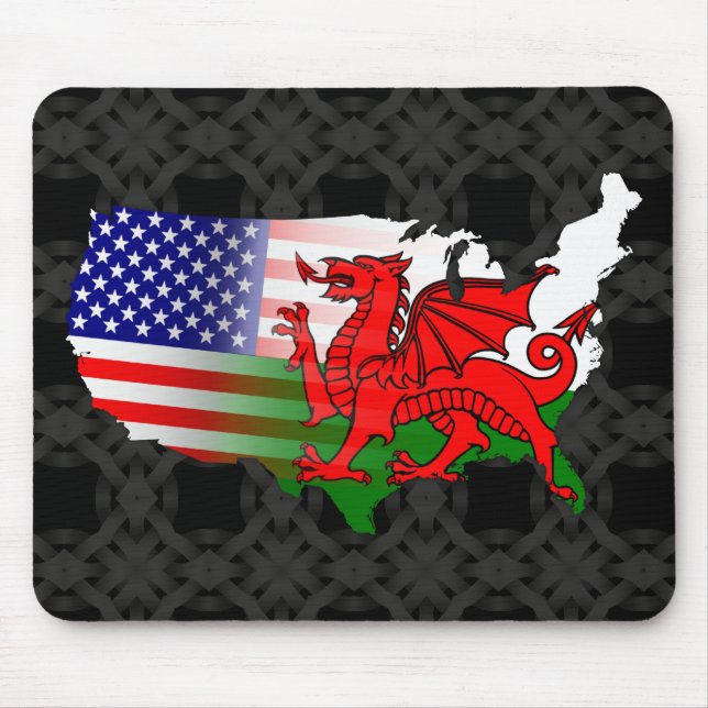 American Welsh Flags Map Mousemat (Front)