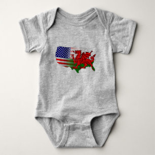 American Welsh Flags Map One Piece Baby Bodysuit