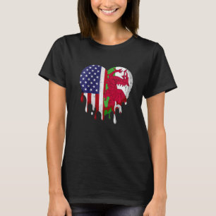 American Welsh Heritage Month Wales Flag Heart Pre T-Shirt