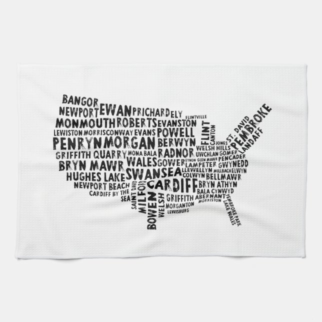 American Welsh Place Names Map Kitchen Towel (Horizontal)