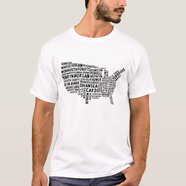 American Welsh Placenames Map Text Art T-Shirt (Front)