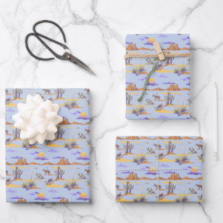 American Western Desert Cowboy Cactus Pattern Sun Wrapping Paper Sheet