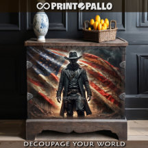 American western outlaw cowboy hero with flag