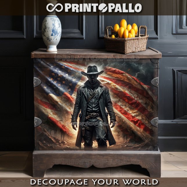 American western outlaw cowboy hero with flag tissue paper (Creator Uploaded)