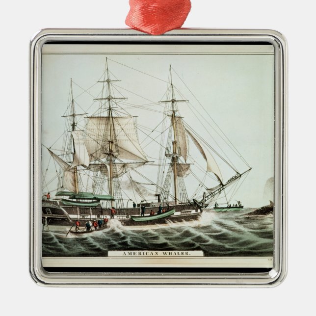 American Whaler, engraved by Nathaniel Currier Metal Tree Decoration (Front)