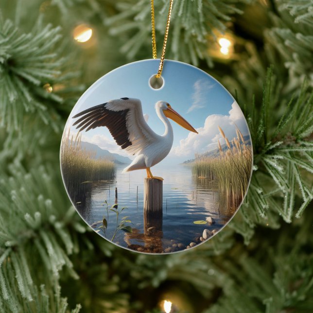 American White Pelican Keepsake Ceramic Tree Decoration (Creator Uploaded)