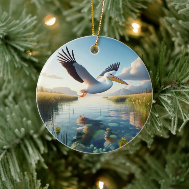 American White Pelican Keepsake Ceramic Tree Decoration (Creator Uploaded)