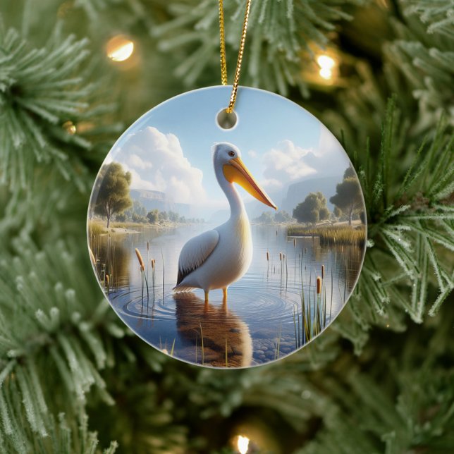 American White Pelican Keepsake Ceramic Tree Decoration (Creator Uploaded)