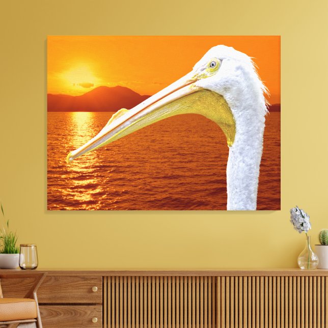 American White Pelican sunset Canvas Print (Insitu(LivingRoom))