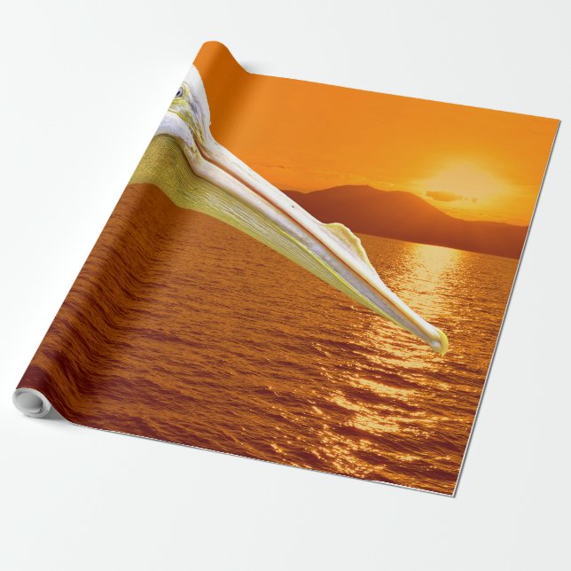 American White Pelican sunset in Corfu   Wrapping Paper (Unrolled)