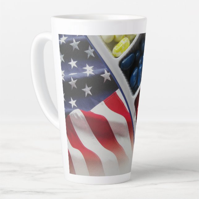 American White Red and Blue White/Gold 22 oz Stein Latte Mug (Left Angle)