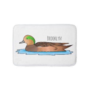 American wigeon bird cartoon illustration bath mat