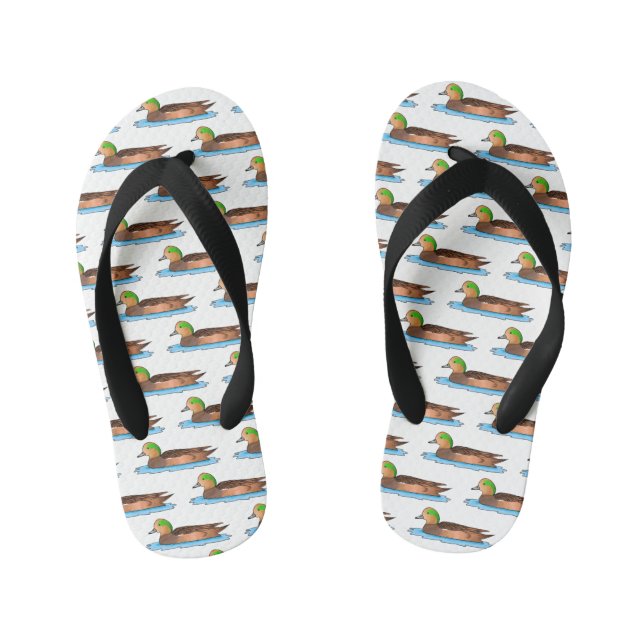 American wigeon bird cartoon illustration kid's flip flops (Footbed)