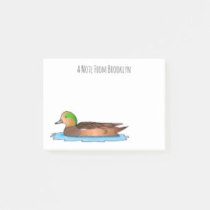 American wigeon bird cartoon illustration  post-it notes