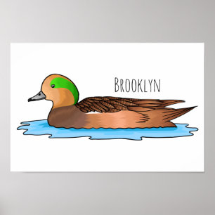 American wigeon bird cartoon illustration  poster