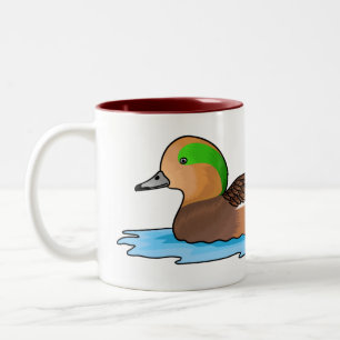 American wigeon bird cartoon illustration Two-Tone coffee mug