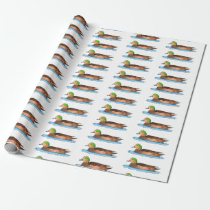 American wigeon bird cartoon illustration  wrapping paper