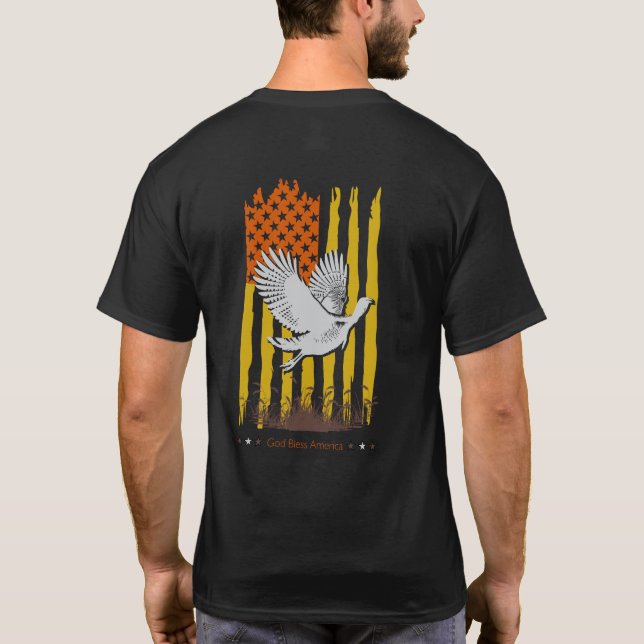 American Wild Turkey Flag Thanksgiving Sports Hunt T-Shirt (Back)