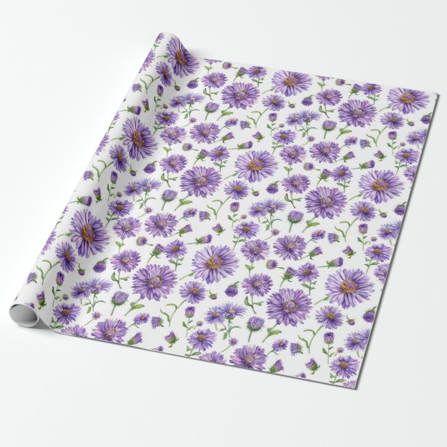 American Wildflower New England Aster Wrapping Paper (Unrolled)