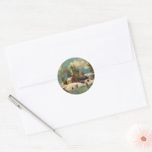American Winter Life Christmas Scene Classic Round Sticker