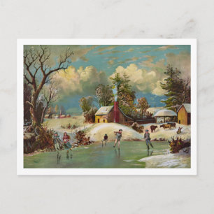 American Winter Life Christmas Scene Holiday Postcard