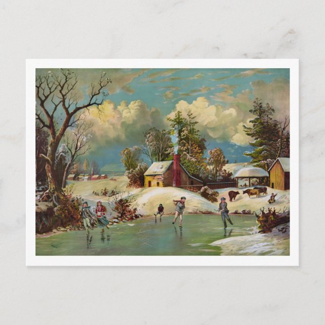 American Winter Life Christmas Scene Holiday Postcard (Front)