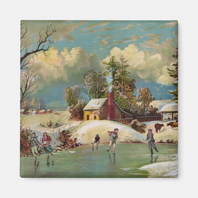 American Winter Life Christmas Scene Magnet (Front)