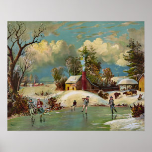 American Winter Life Christmas Scene Poster