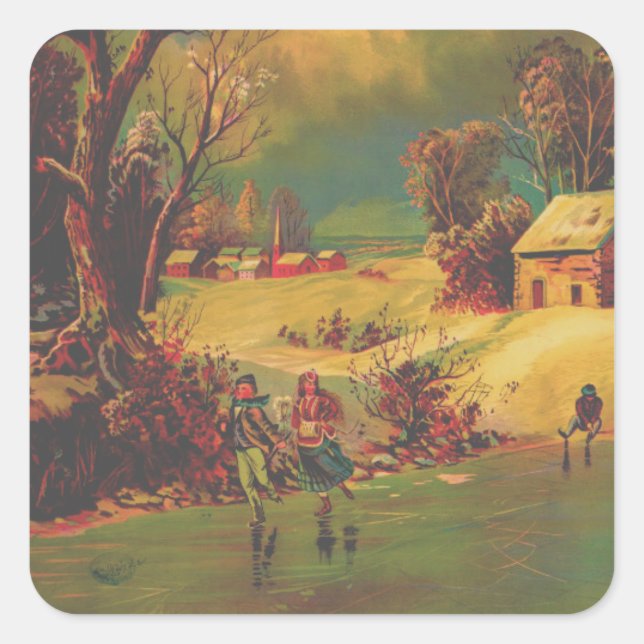 American Winter Life Vintage Square Sticker (Front)