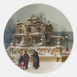American Winter Scene Classic Round Sticker