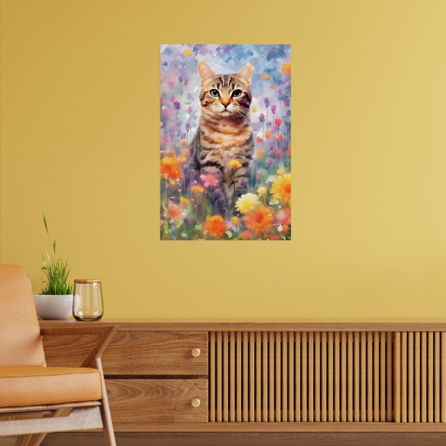 American wirehair cat colourful watercolor artwork poster (Living Room 2)