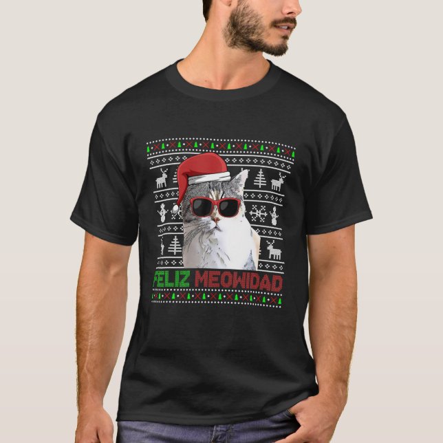 American Wirehair Cat Feliz Meowidad Funny Christm T-Shirt (Front)