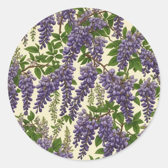 American Wisteria pattern drawing  Classic Round Sticker (Front)
