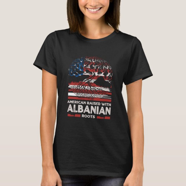 American with Albanian Roots Patriotic Albania T-Shirt (Front)