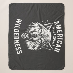 American Wolf Spirit Wilderness T-Shirt Sherpa Blanket