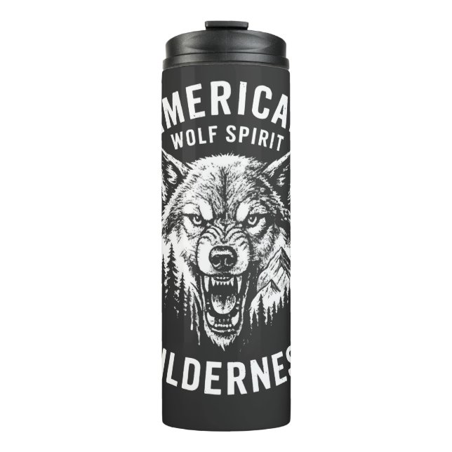 American Wolf Spirit Wilderness T-Shirt Thermal Tumbler (Front)